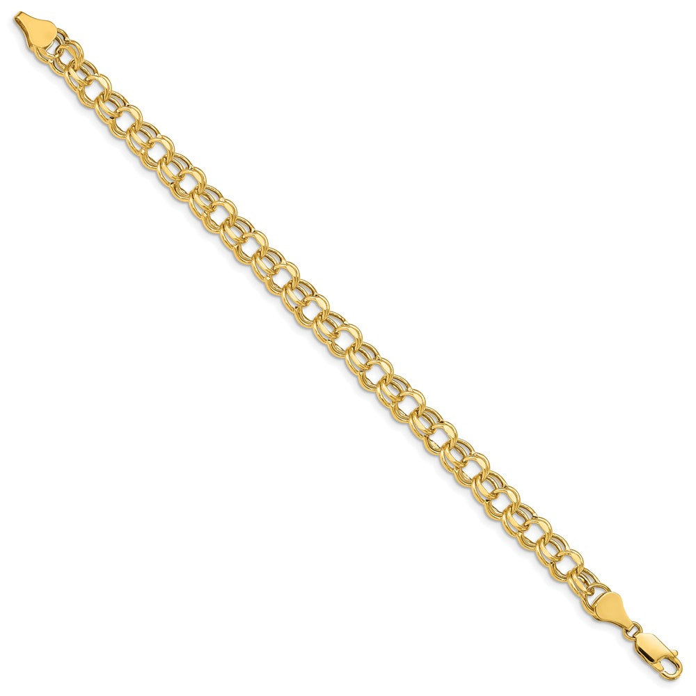 7in 6.5mm Hollow Double Link Charm Bracelet in 14k Yellow Gold