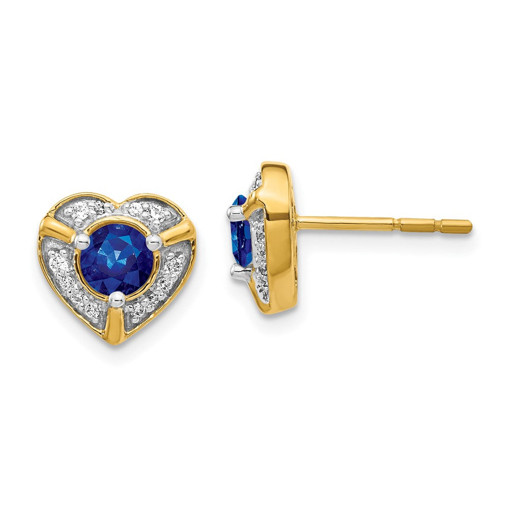 Diamond & Sapphire Fancy Heart Earrings in 14k Yellow Gold