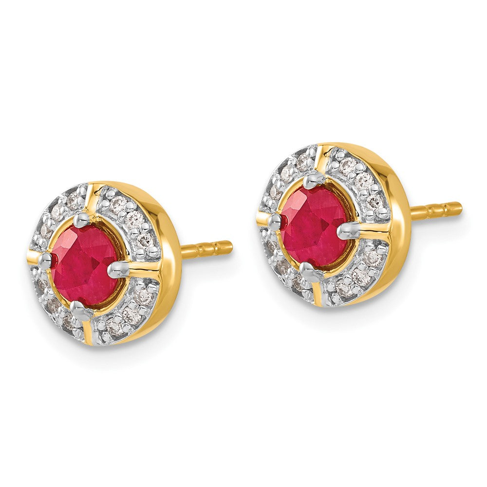 Diamond & Ruby Fancy Halo Earrings in 14k Yellow Gold