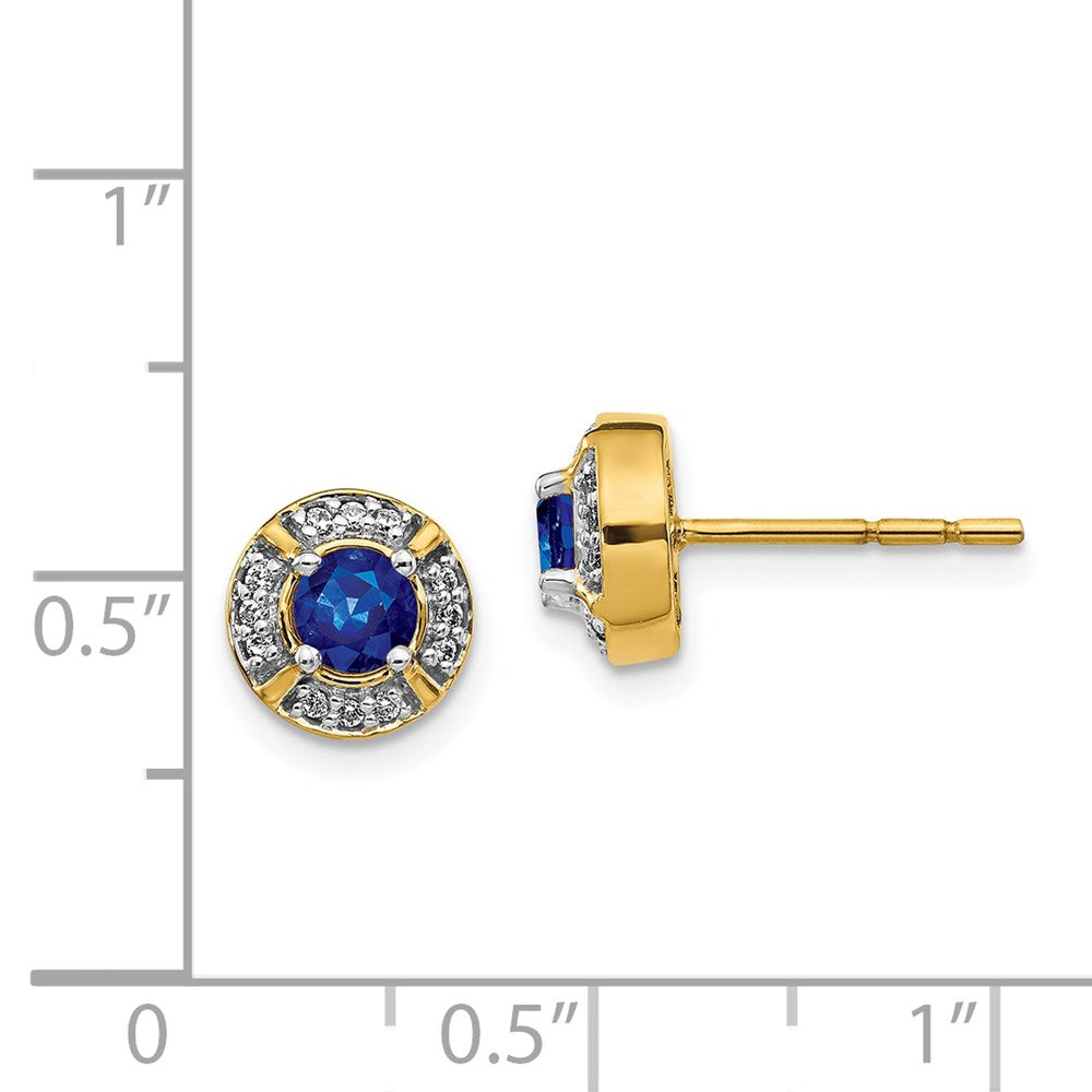 Diamond & Sapphire Fancy Halo Earrings in 14k Yellow Gold