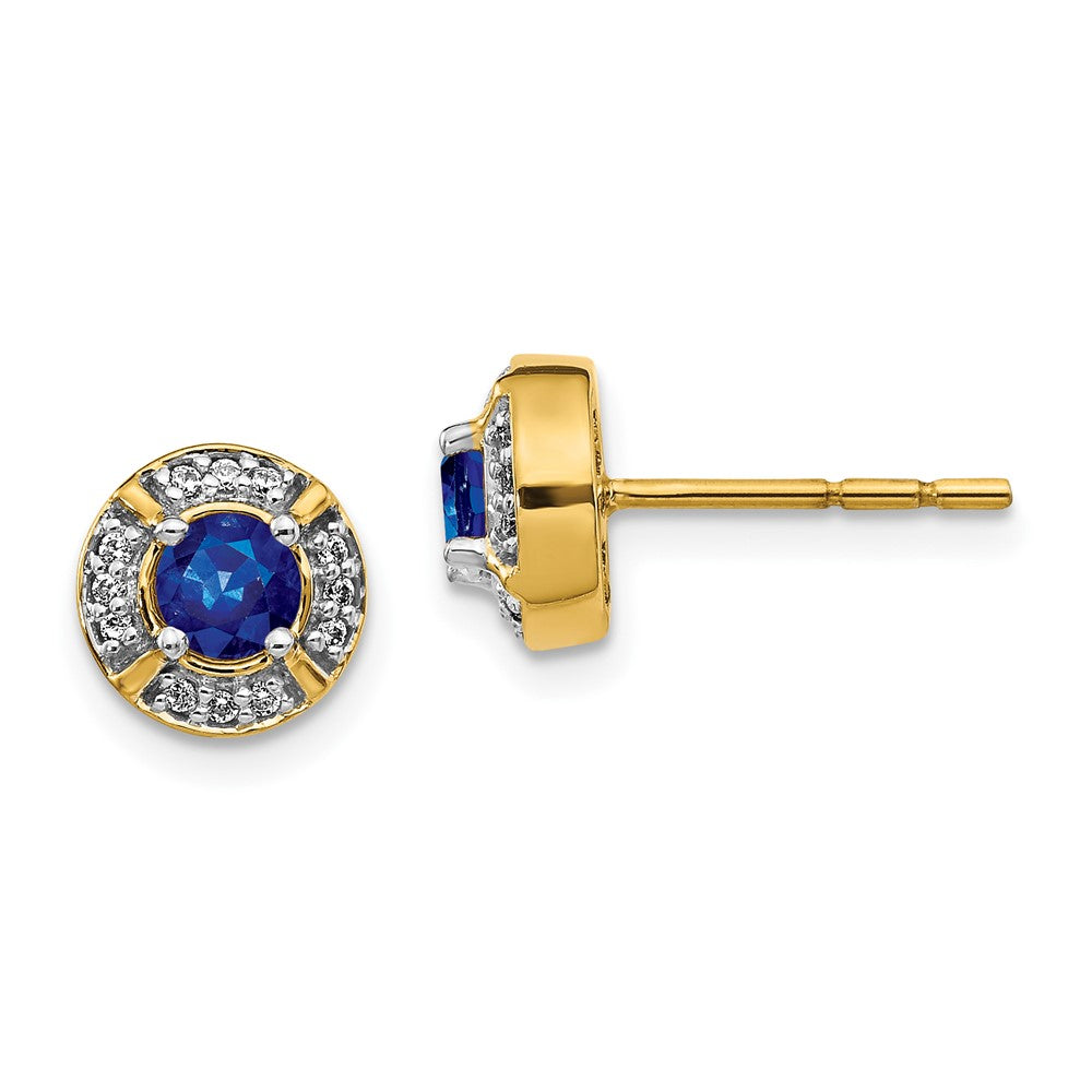 Diamond & Sapphire Fancy Halo Earrings in 14k Yellow Gold