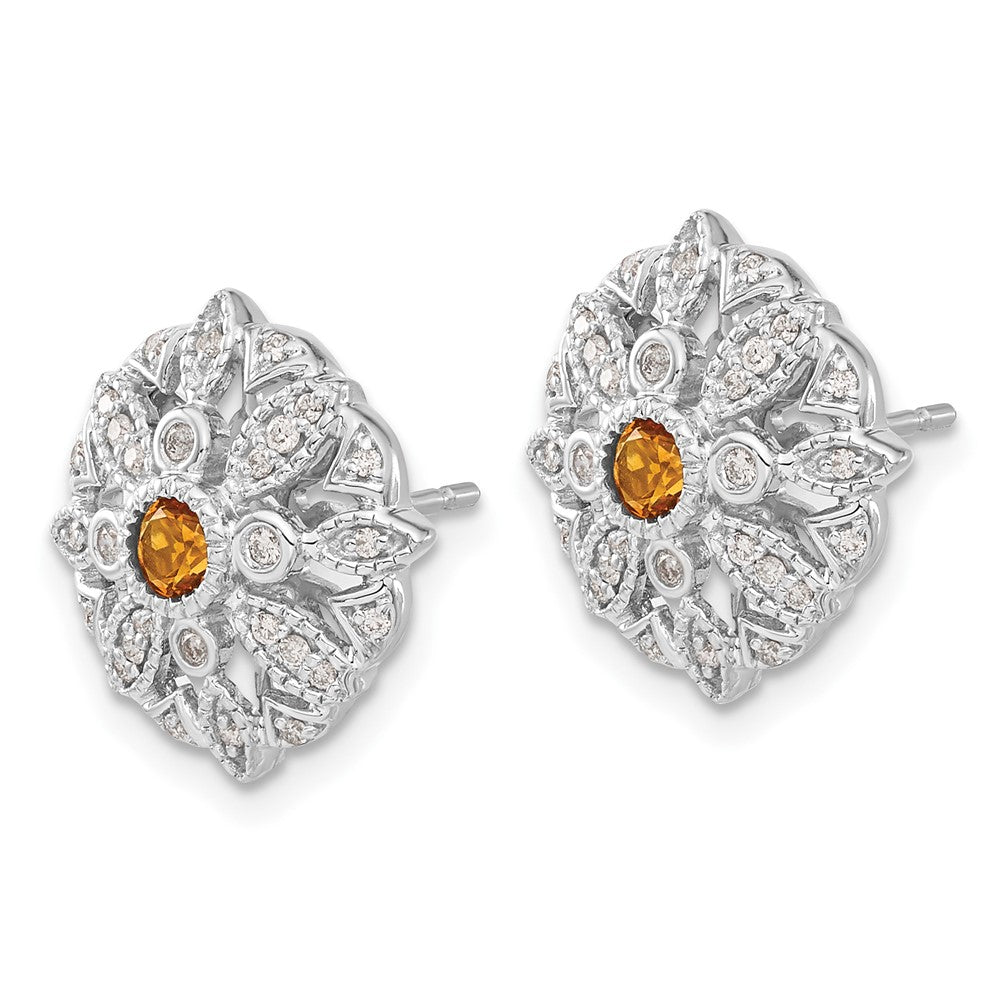 Diamond & Citrine Fancy Earrings in 14k White Gold