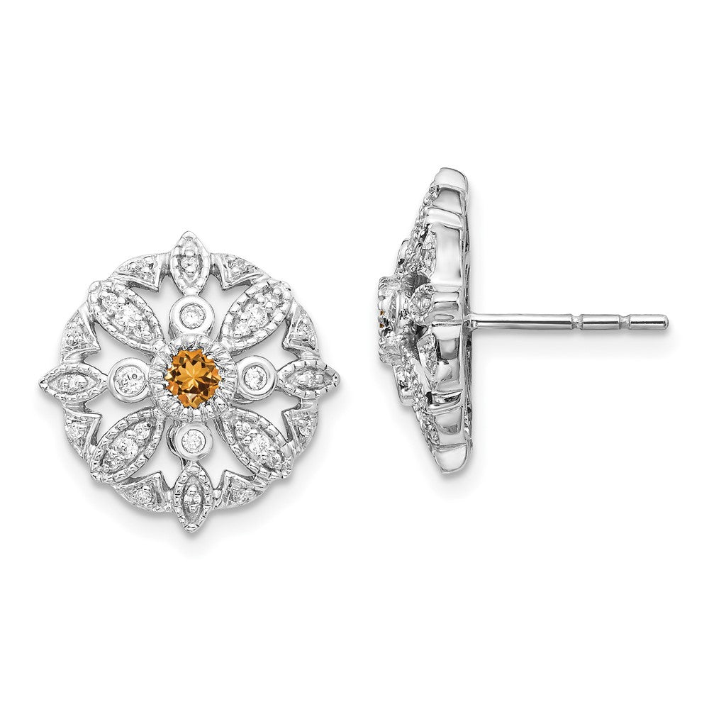 Diamond & Citrine Fancy Earrings in 14k White Gold