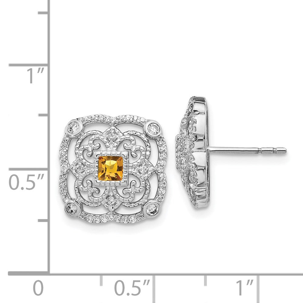 Diamond & Citrine Fancy Earrings in 14k White Gold