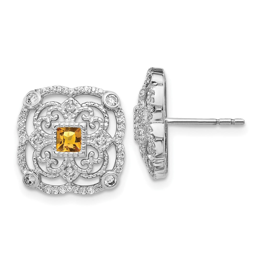 Diamond & Citrine Fancy Earrings in 14k White Gold