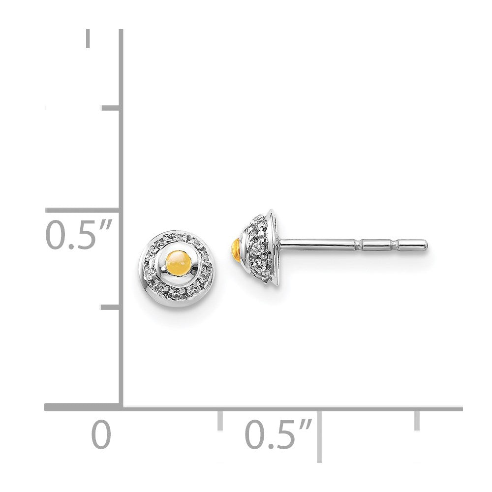 Diamond & Cabochon Citrine Earrings in 14k White Gold