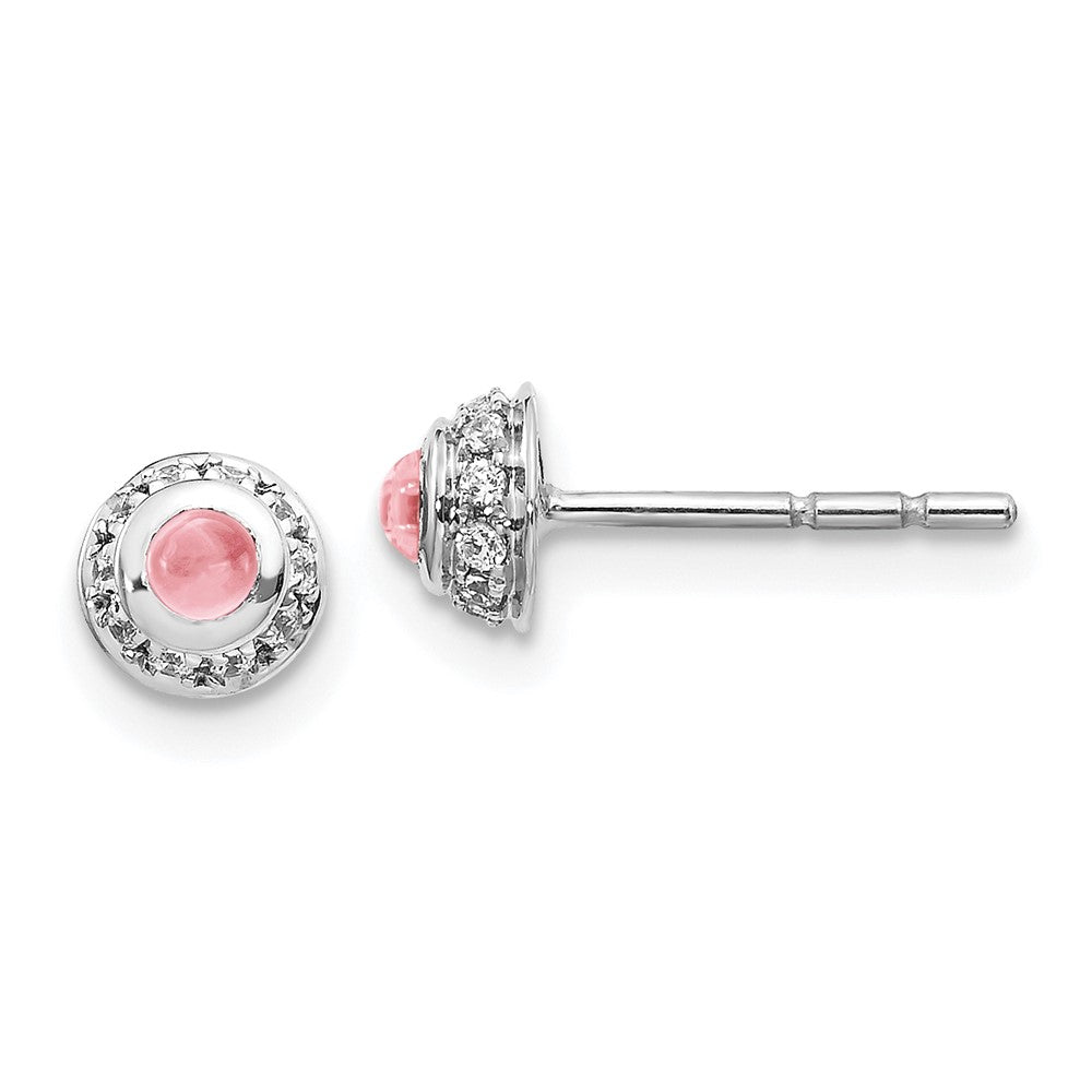 Diamond & Cabochon Pink Tourmaline Earrings in 14k White Gold