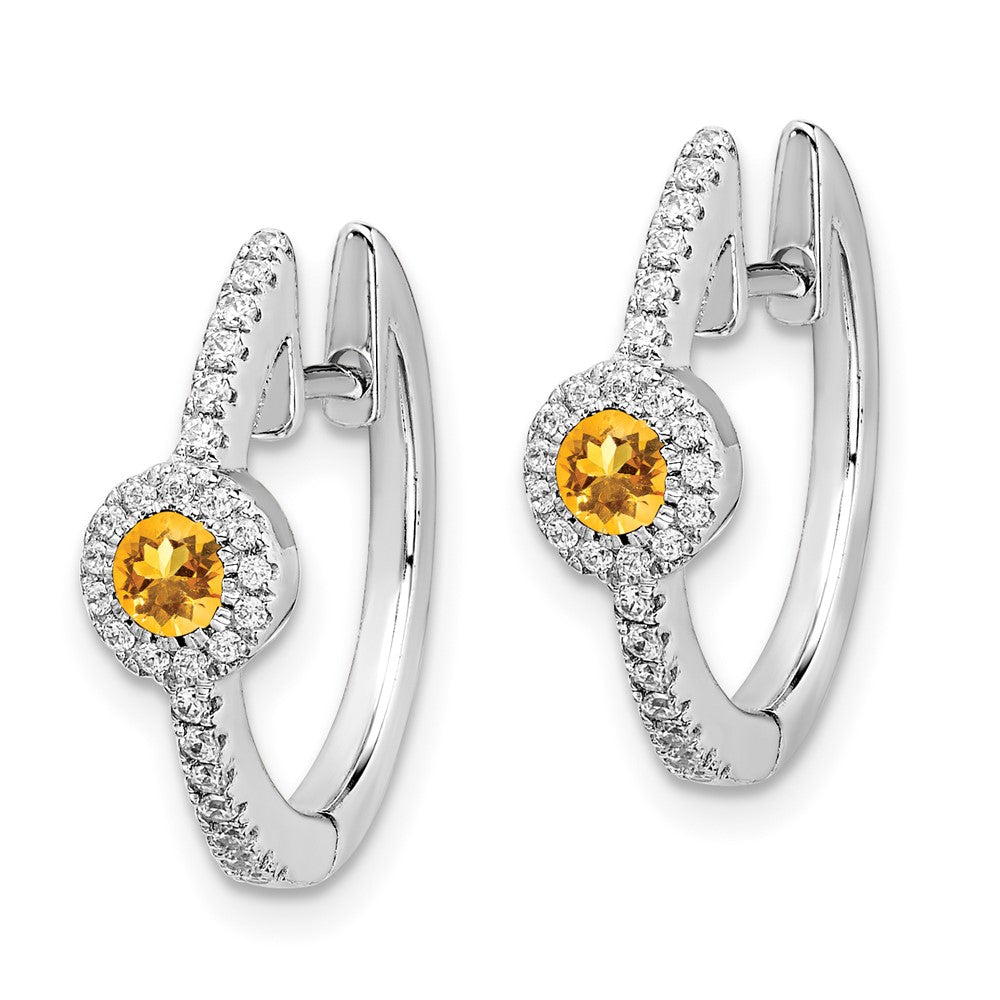 Diamond & Cabochon Citrine Earrings in 14k White Gold