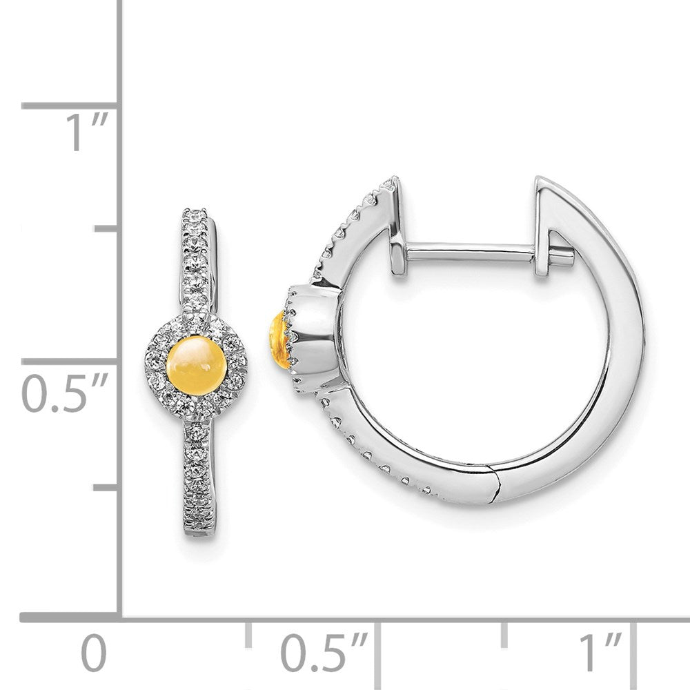 Diamond & Cabochon Citrine Earrings in 14k White Gold