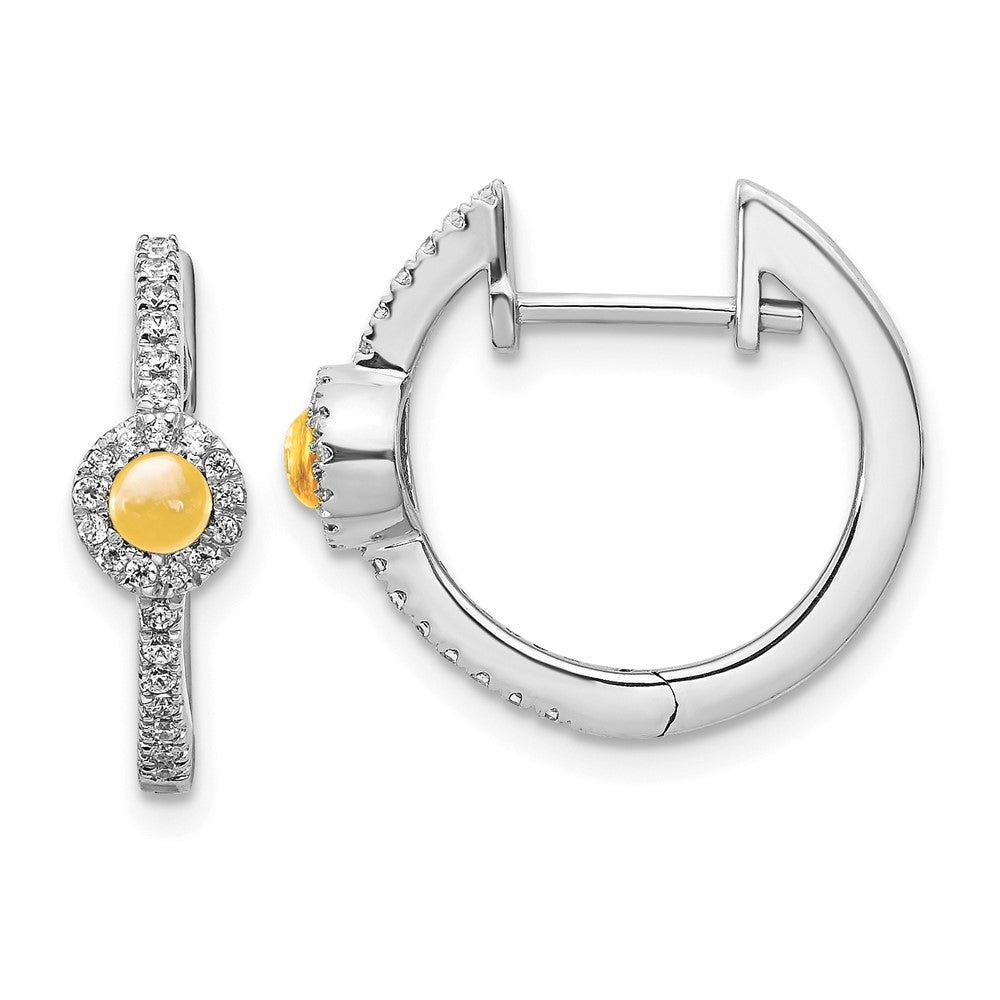 Diamond & Cabochon Citrine Earrings in 14k White Gold