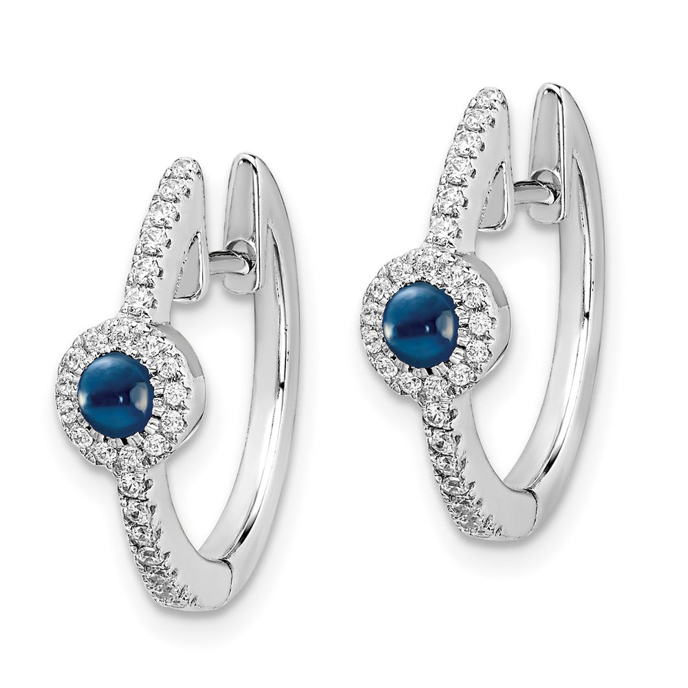 Diamond & Cabochon Sapphire Earrings in 14k White Gold