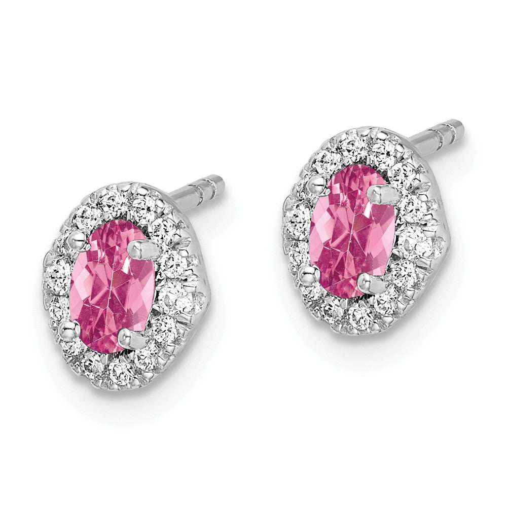 Diamond & Cabochon Pink Tourmaline Earrings in 14k White Gold