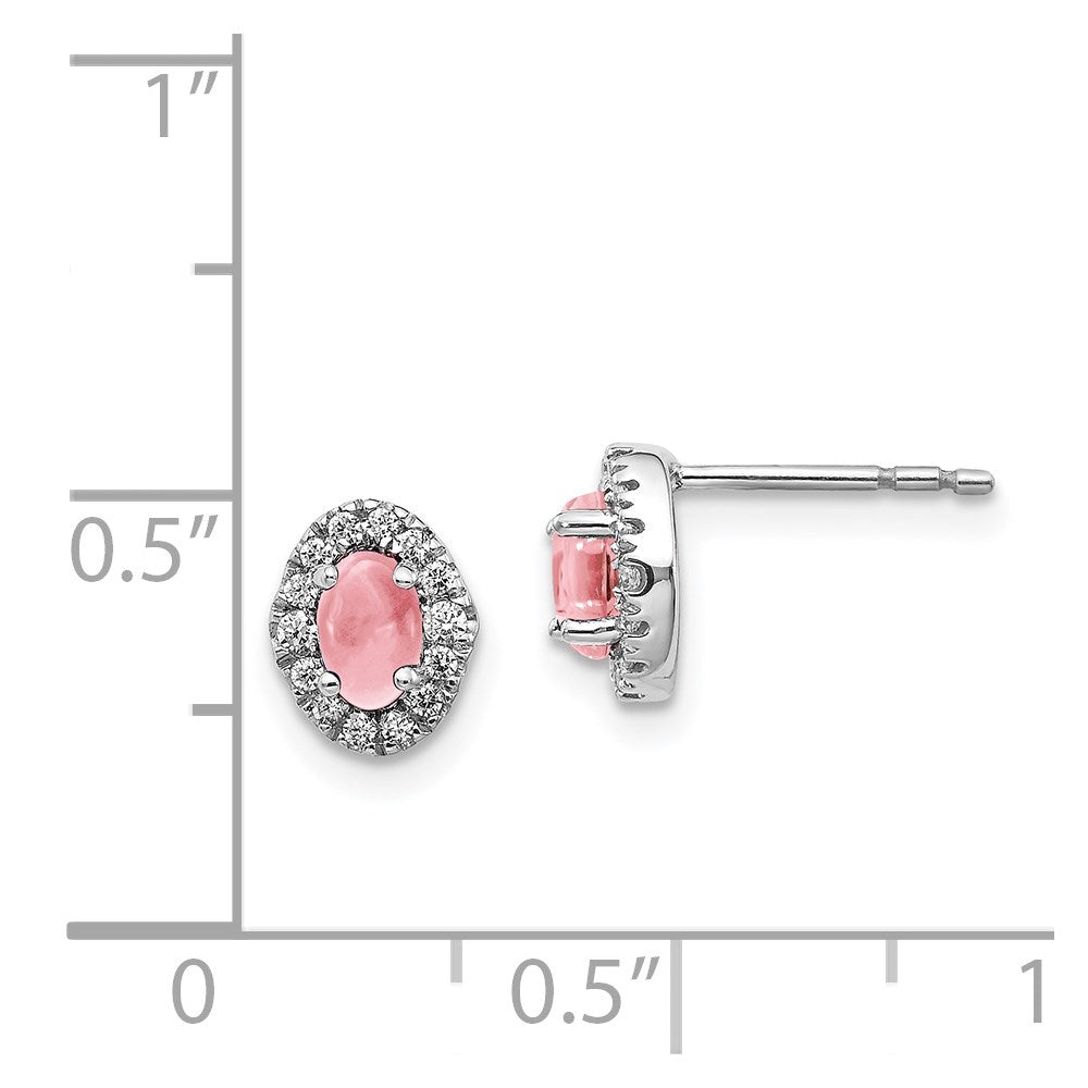 Diamond & Cabochon Pink Tourmaline Earrings in 14k White Gold