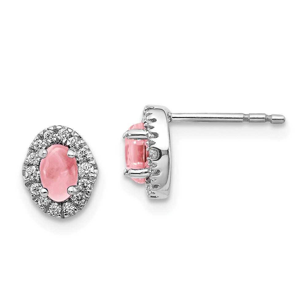 Diamond & Cabochon Pink Tourmaline Earrings in 14k White Gold