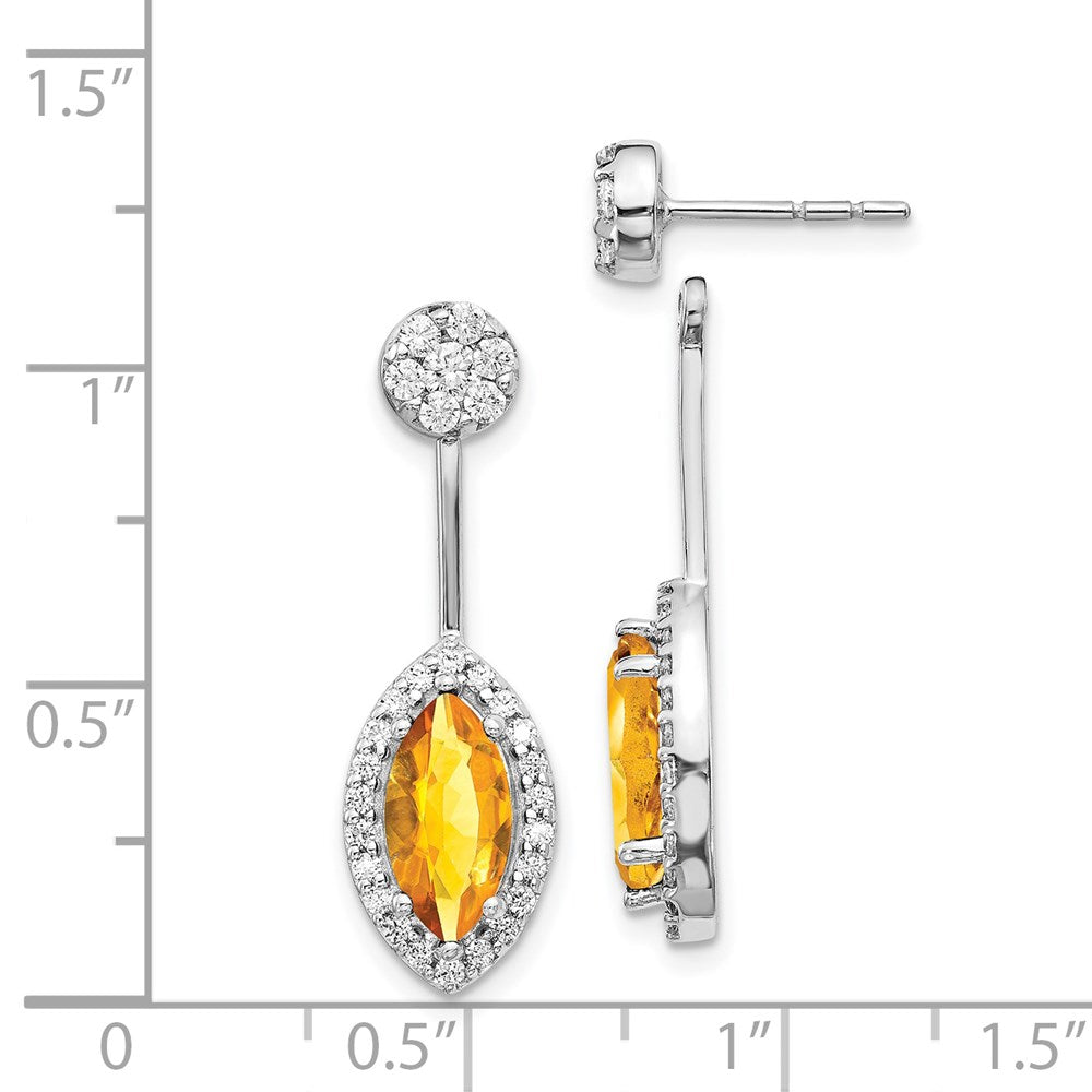 Diamond/Marquise Citrine Front/Back Earrings in 14k White Gold