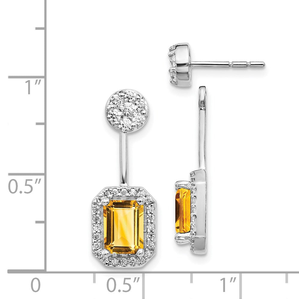 Diamond/Citrine Front/Back Earrings in 14k White Gold