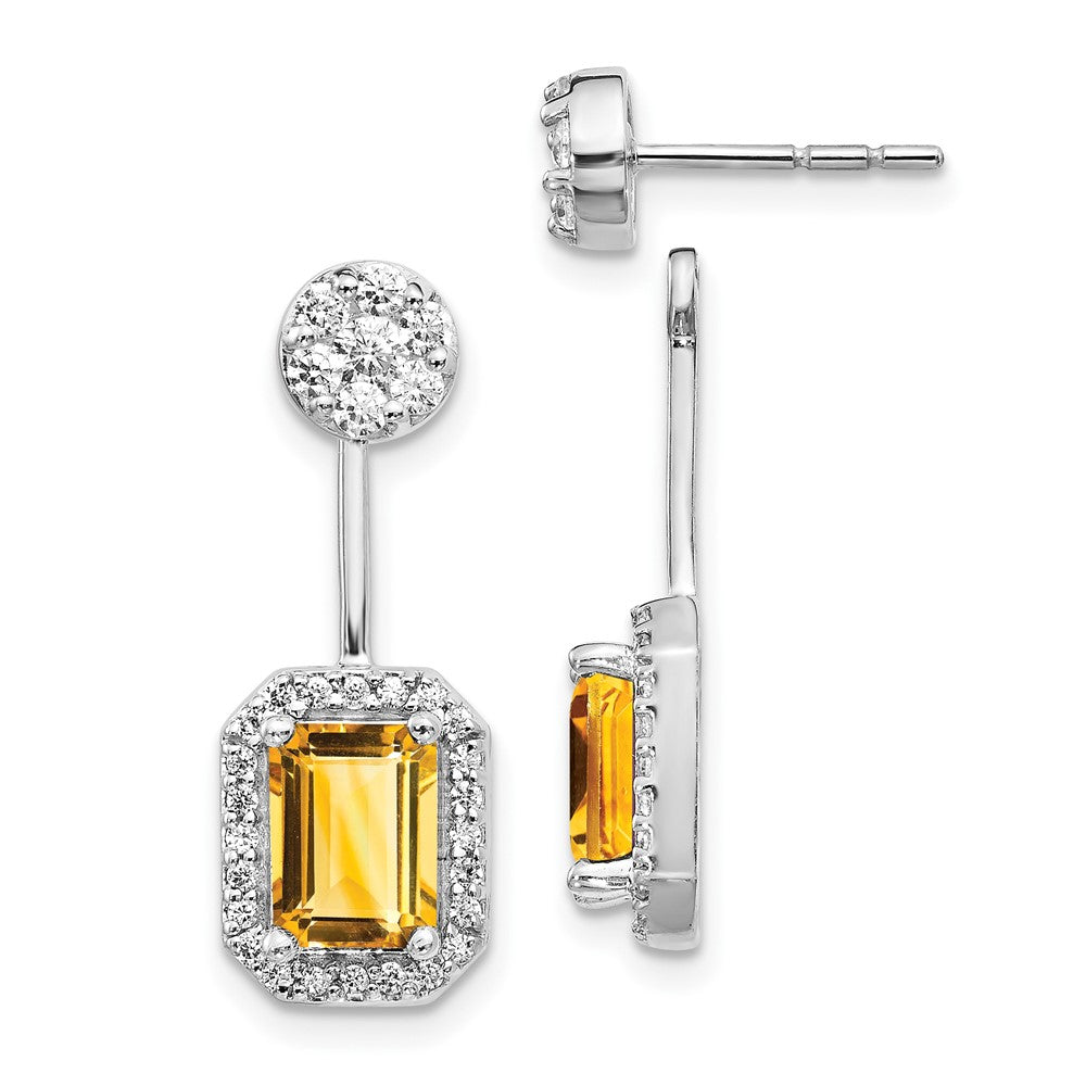 Diamond/Citrine Front/Back Earrings in 14k White Gold