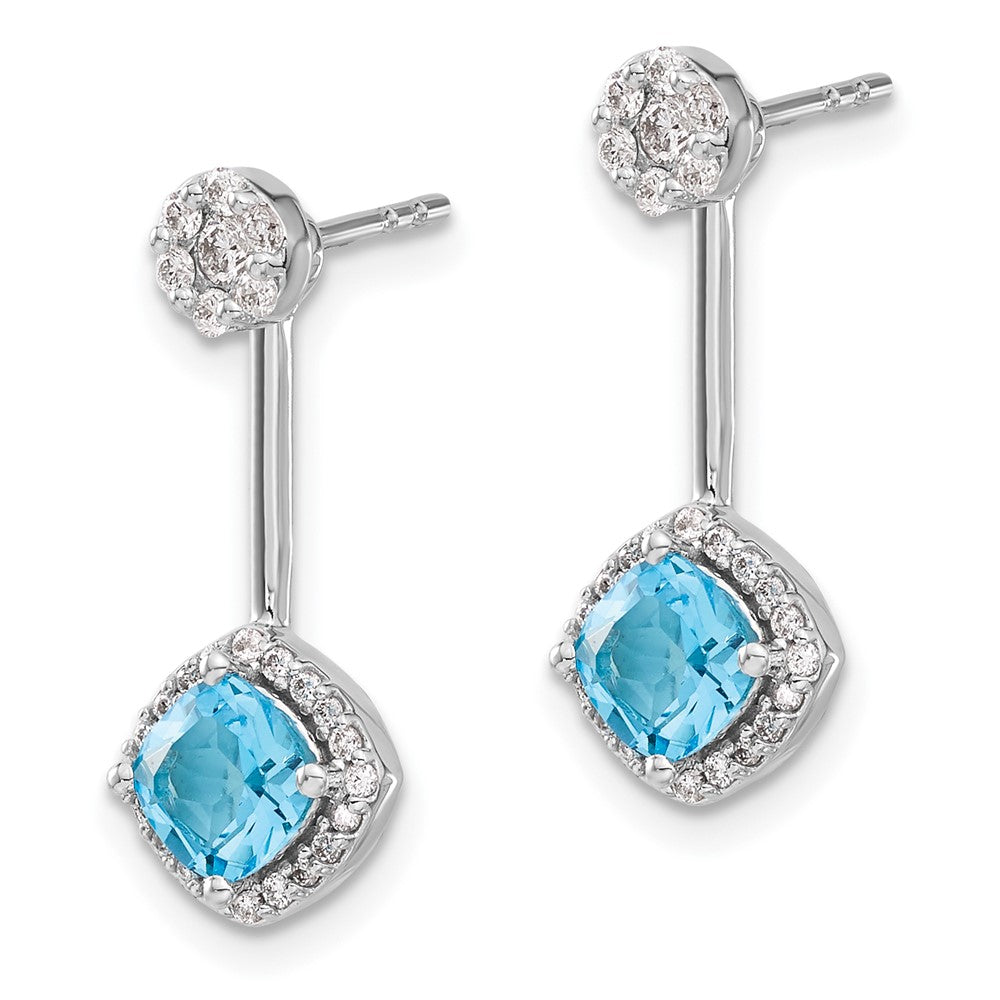 Diamond/Blue Topaz Front/Back Earrings in 14k White Gold