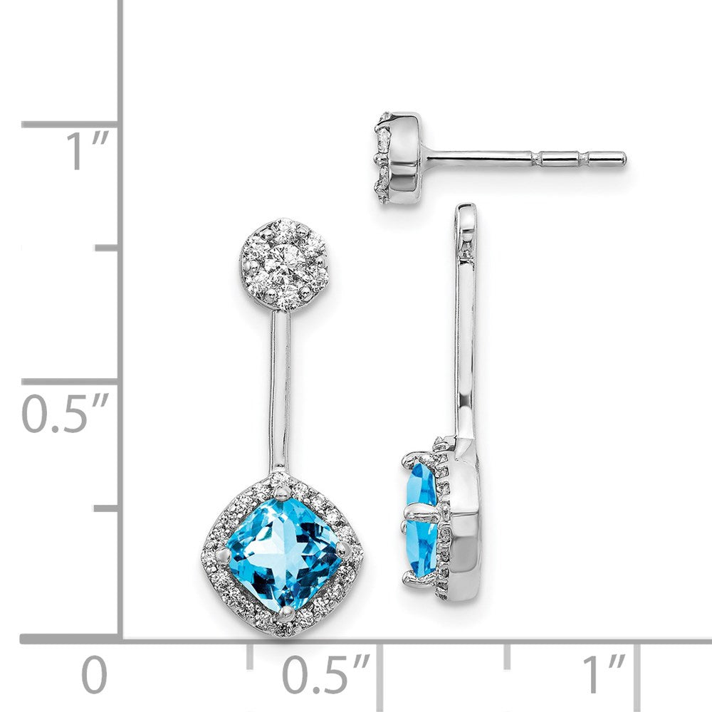 Diamond/Blue Topaz Front/Back Earrings in 14k White Gold