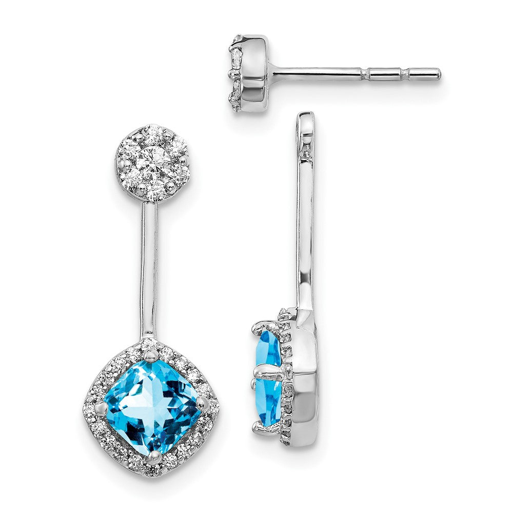 Diamond/Blue Topaz Front/Back Earrings in 14k White Gold