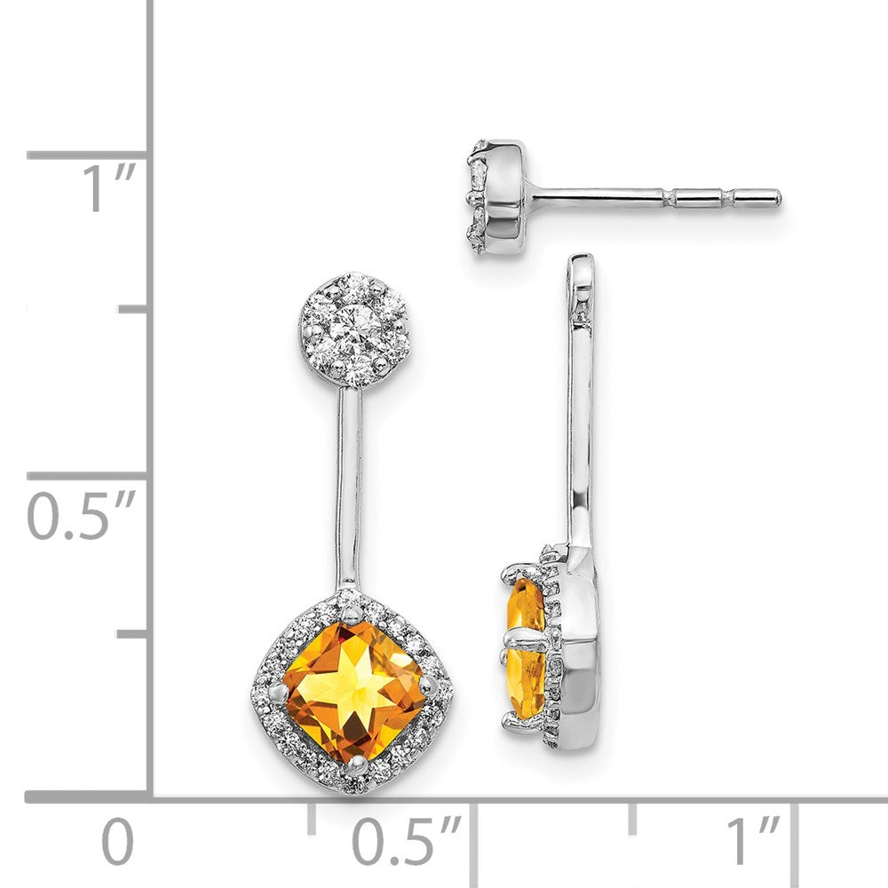 Diamond/Citrine Front/Back Earrings in 14k White Gold