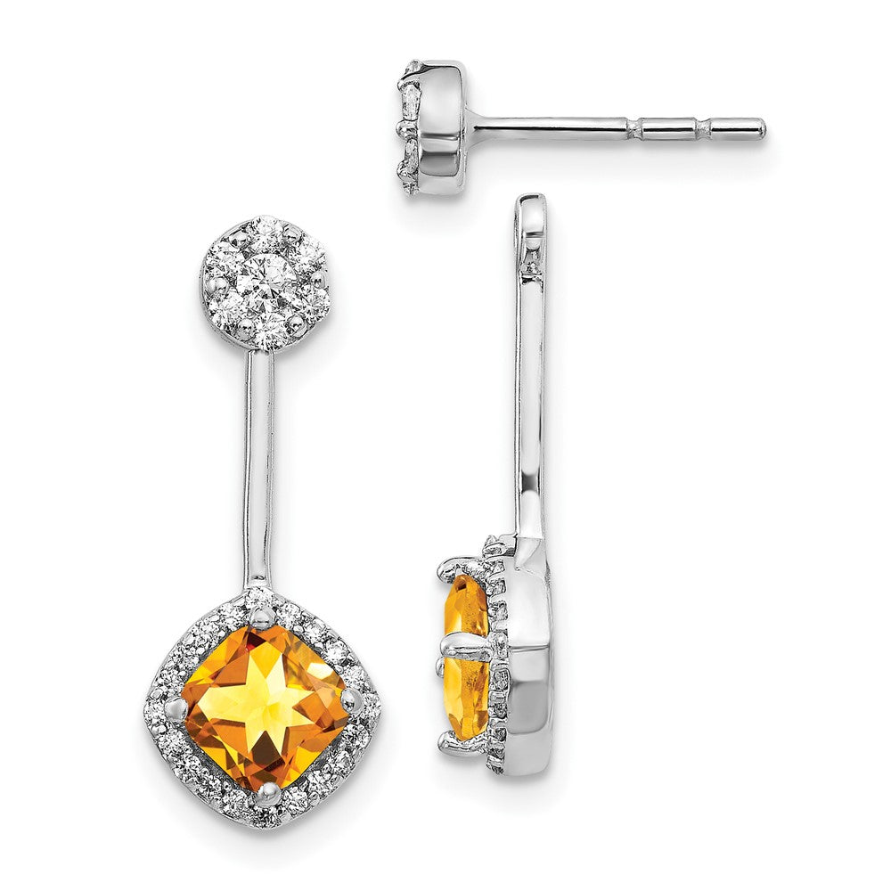 Diamond/Citrine Front/Back Earrings in 14k White Gold