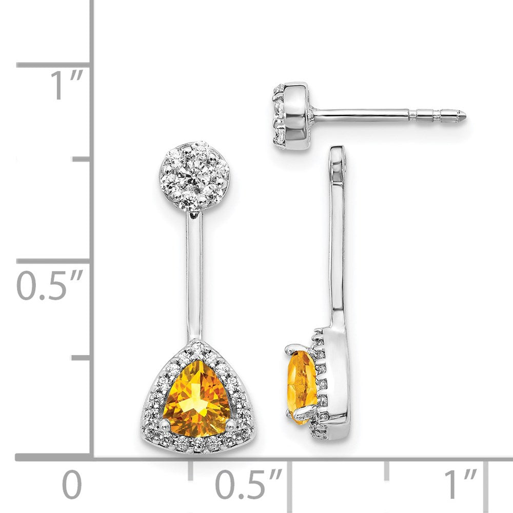 Diamond/Trillion Citrine Front/Back Earrings in 14k White Gold