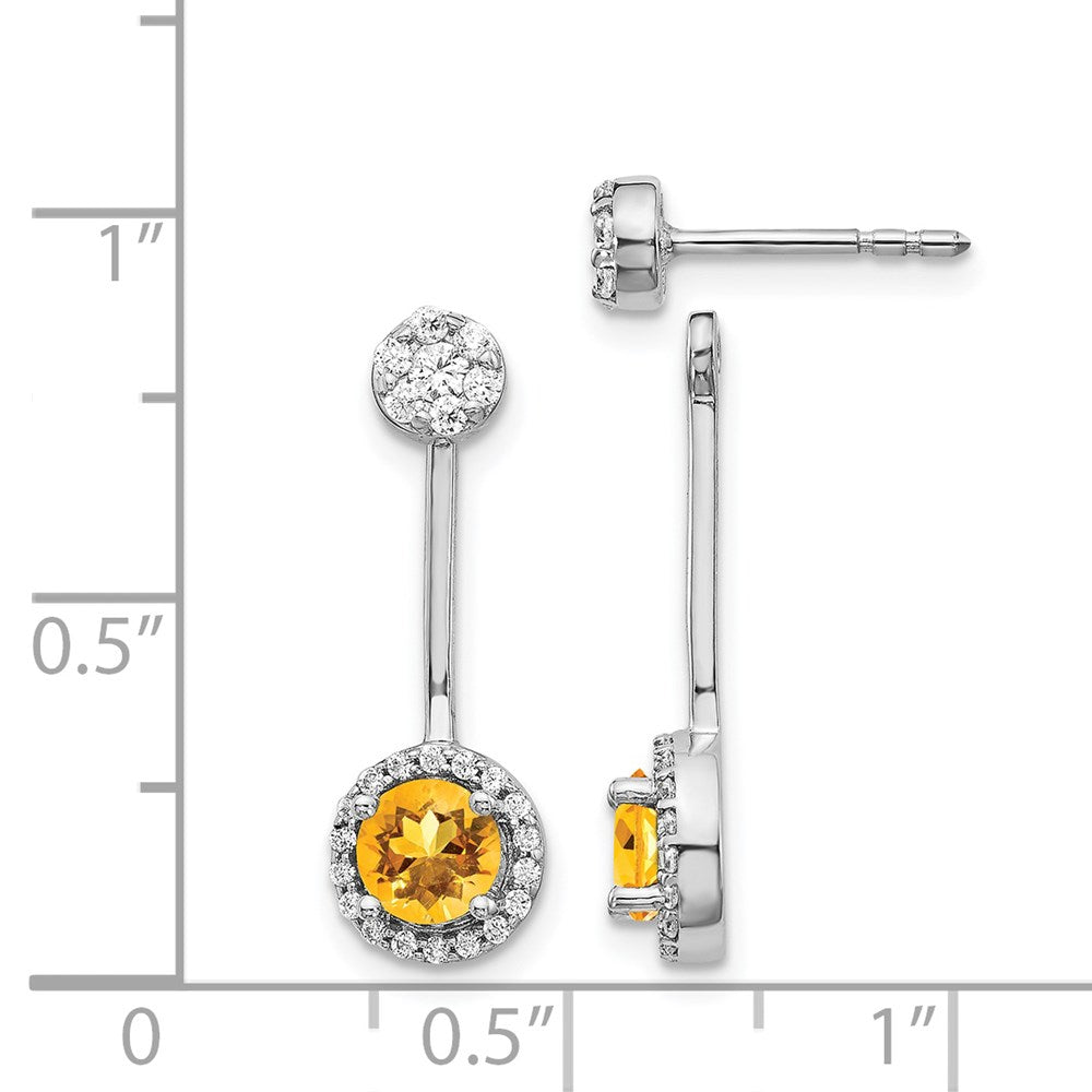 Diamond/Citrine Front/Back Earrings in 14k White Gold