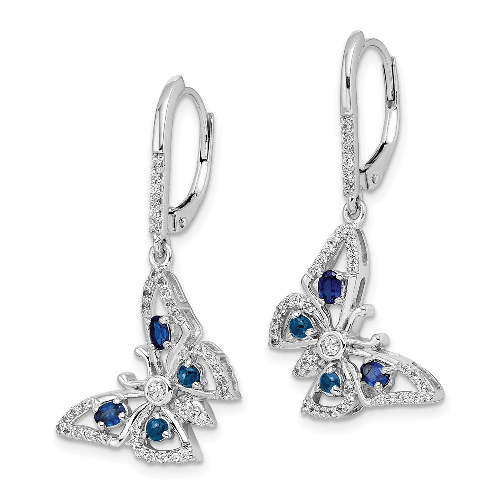 Diamond/Sapphire Butterfly Leverback Earrings in 14k White Gold