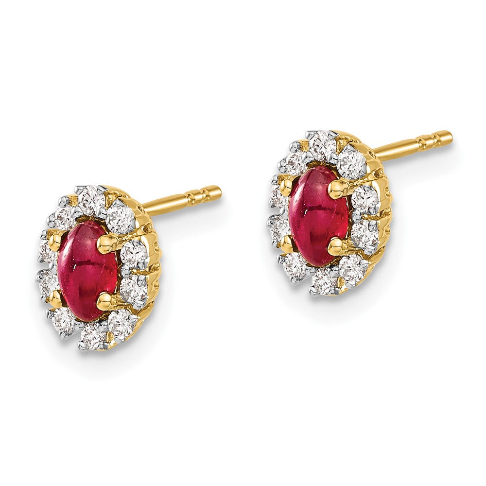 Diamond & Ruby Oval Halo Earrings in 14k Yellow Gold