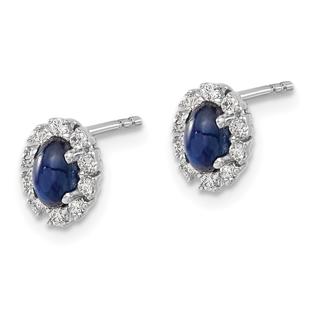Diamond & Sapphire Oval Halo Earrings in 14k White Gold