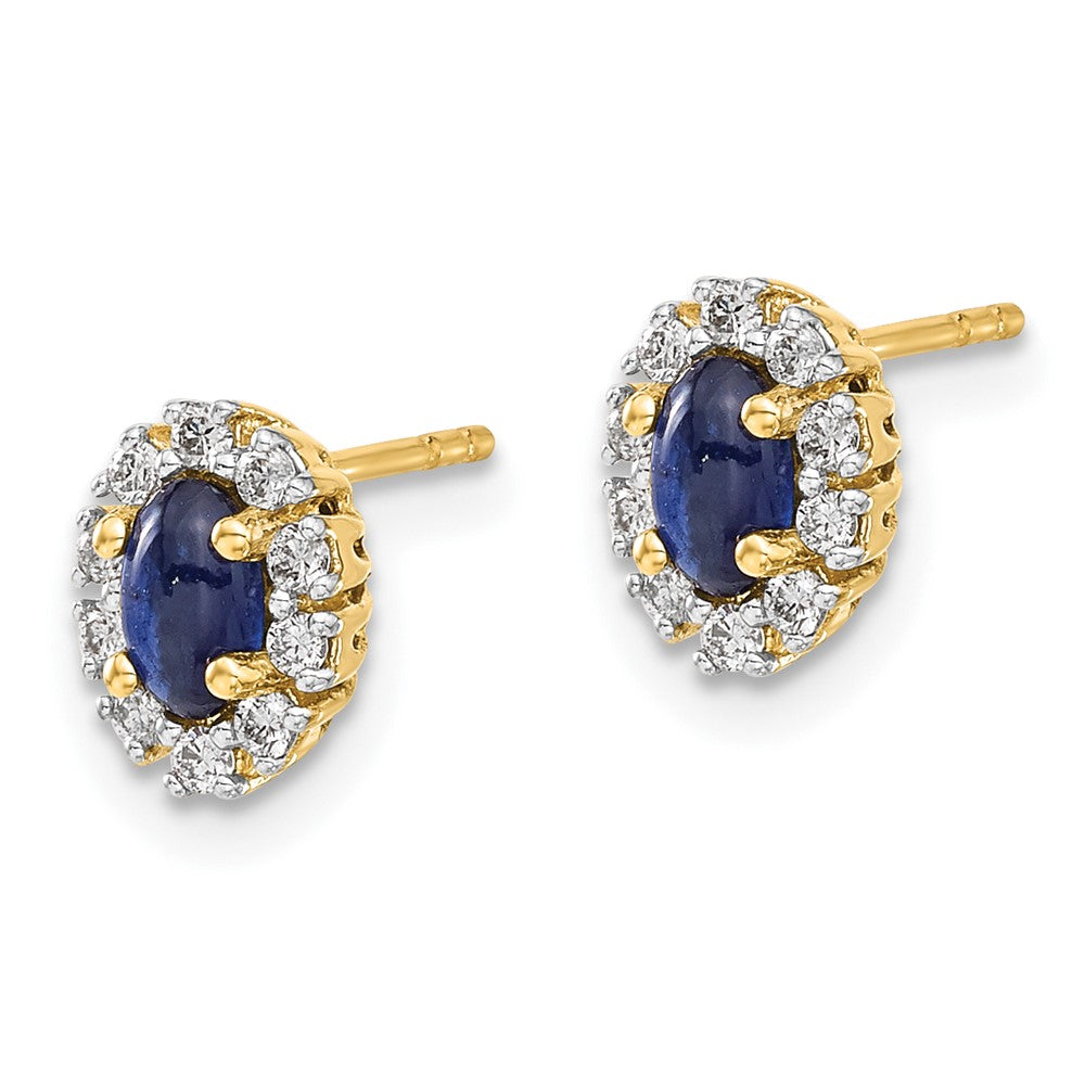 Diamond & Sapphire Oval Halo Earrings in 14k Yellow Gold