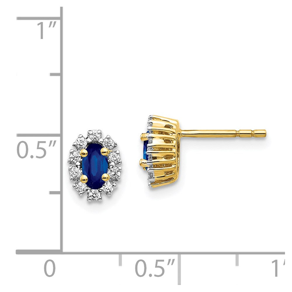 Diamond & Sapphire Oval Halo Earrings in 14k Yellow Gold