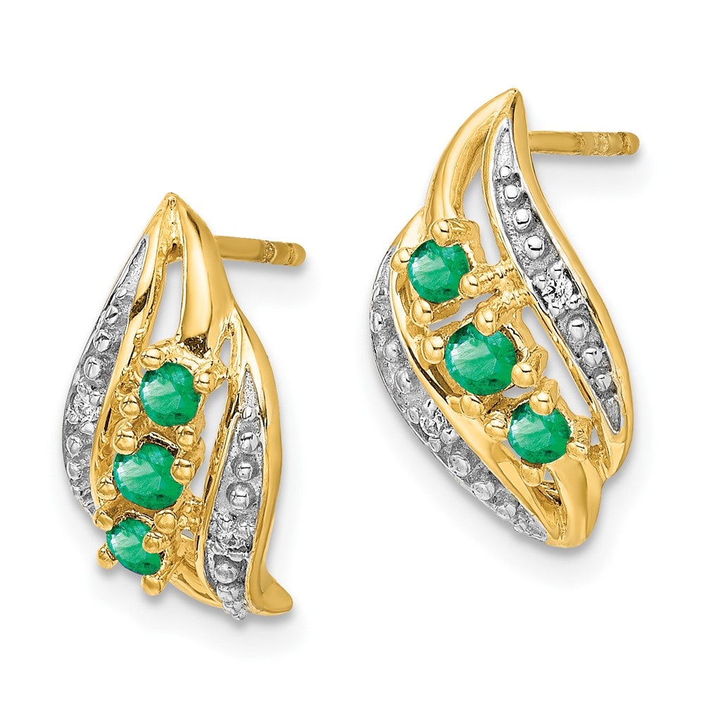 14k Gold w/ Emerald & Diamond Polished Post Earrings