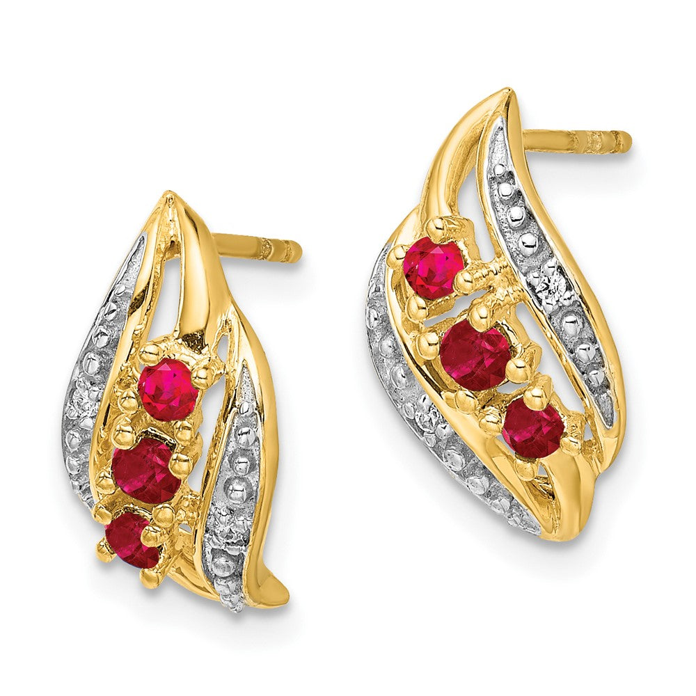 14k Gold w/ Siam Ruby & Diamond Polished Post Earrings