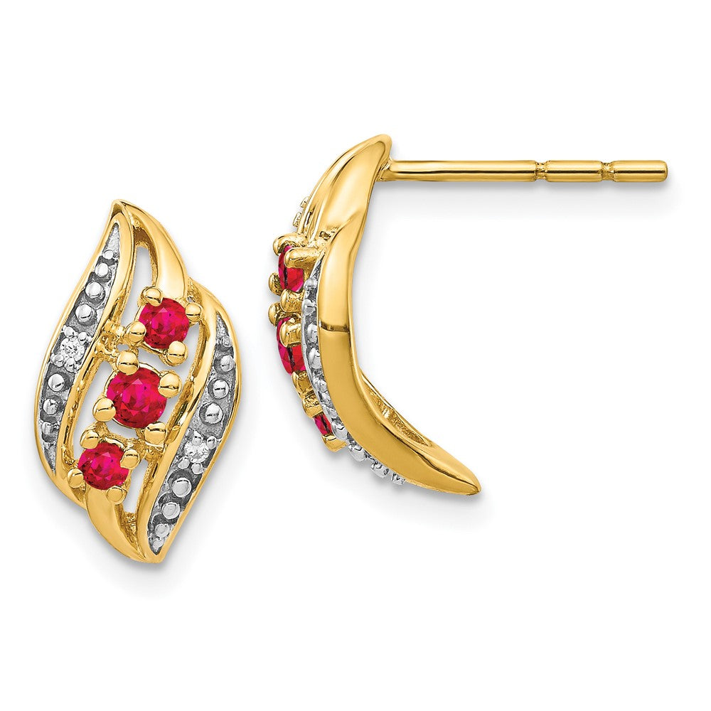 14k Gold w/ Siam Ruby & Diamond Polished Post Earrings