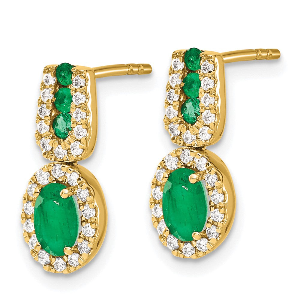 1/3Ct Diamond & Emerald Earrings in 14k Yellow Gold
