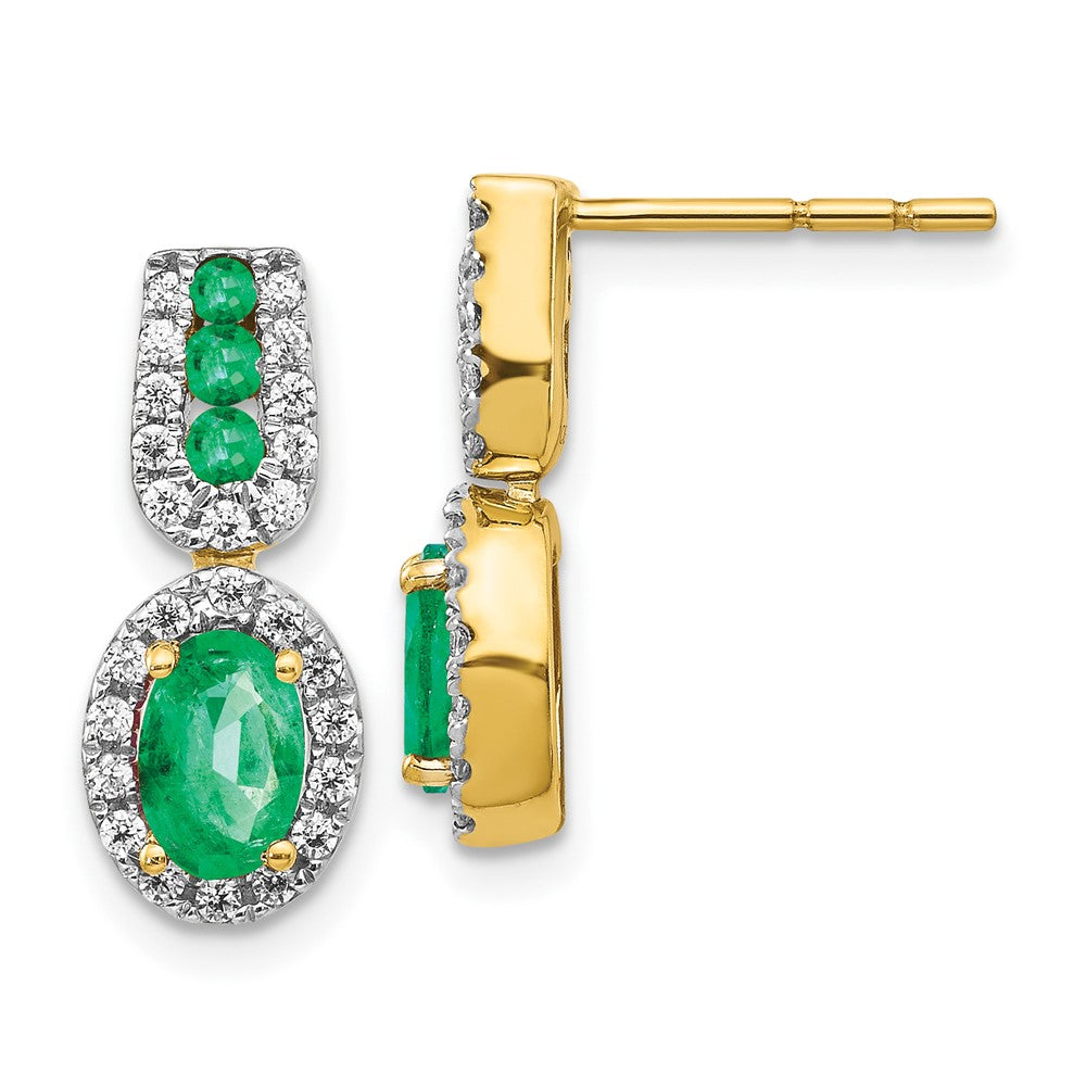 1/3Ct Diamond & Emerald Earrings in 14k Yellow Gold