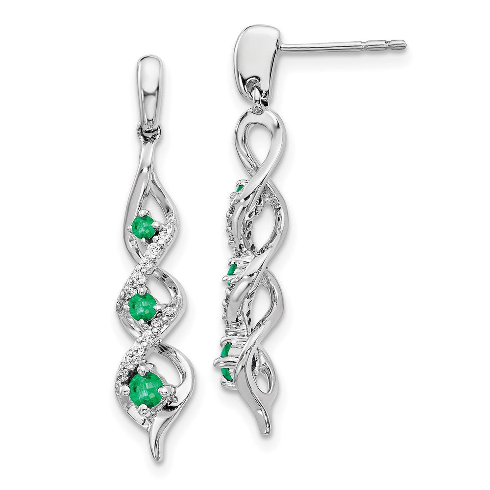 Diamond & Emerald Post Dangle Earrings in 14k White Gold