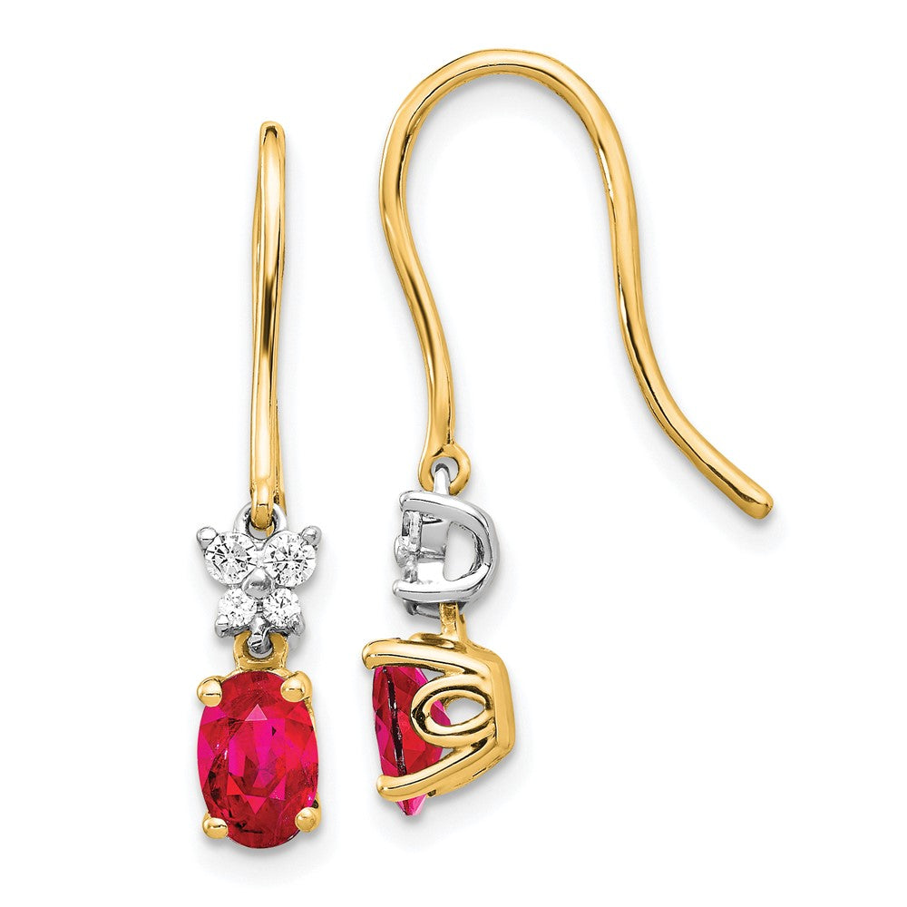 Two Tone Diamond & Oval Ruby Earrings in 14k Yellow & White Gold