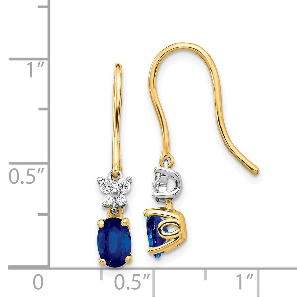 Two Tone Diamond & Oval Sapphire Earrings in 14k Yellow & White Gold