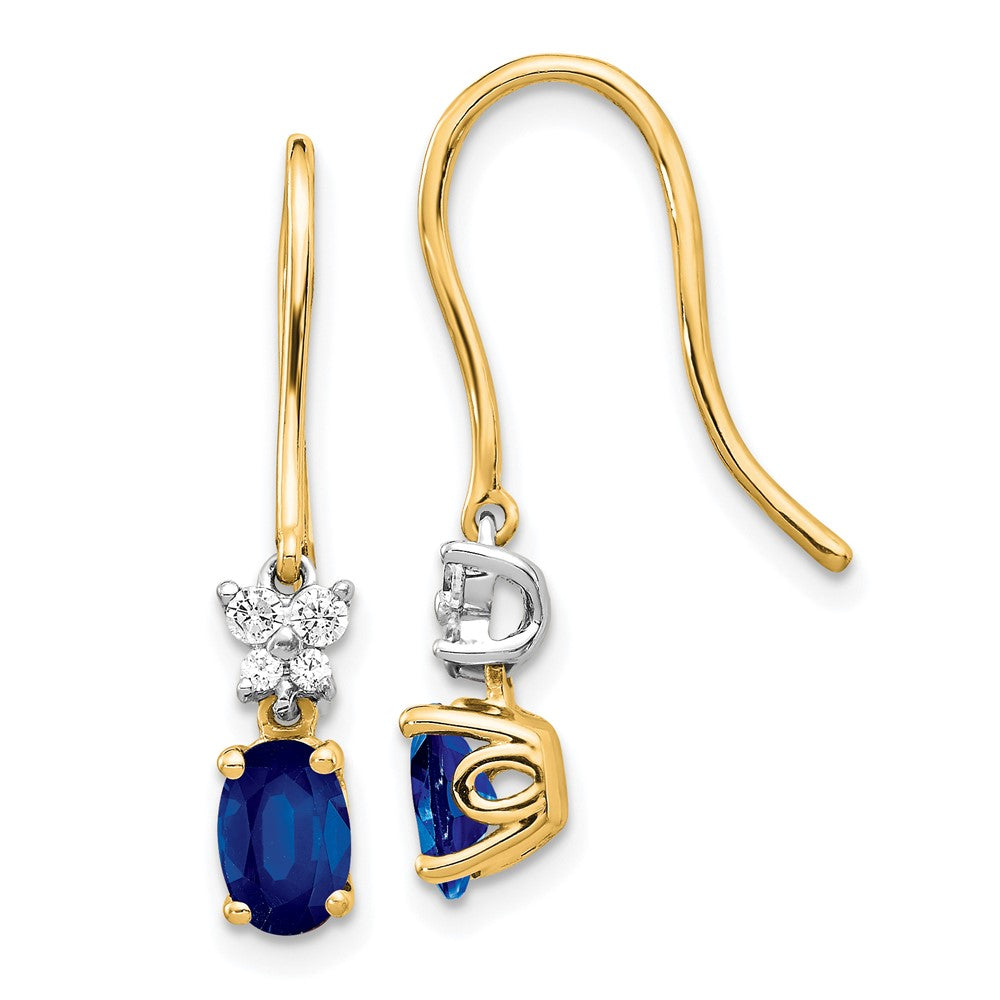 Two Tone Diamond & Oval Sapphire Earrings in 14k Yellow & White Gold