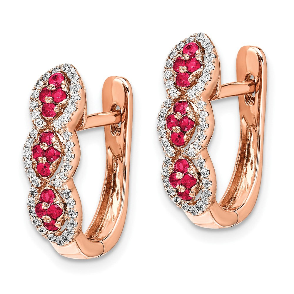 Diamond & Ruby Hinged Earrings in 14k Rose Gold
