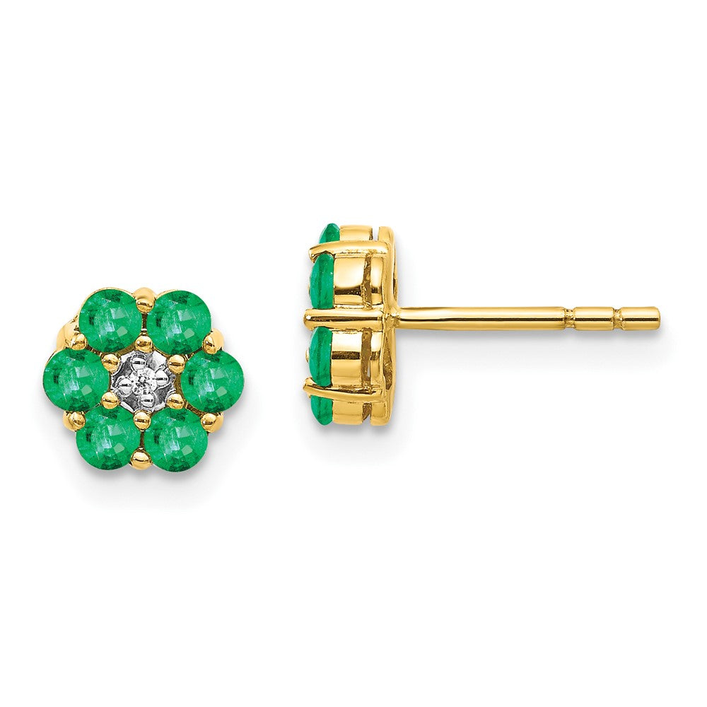 Emerald & Diamond Post Earrings in Rhodium-Plated 14k Yellow Gold