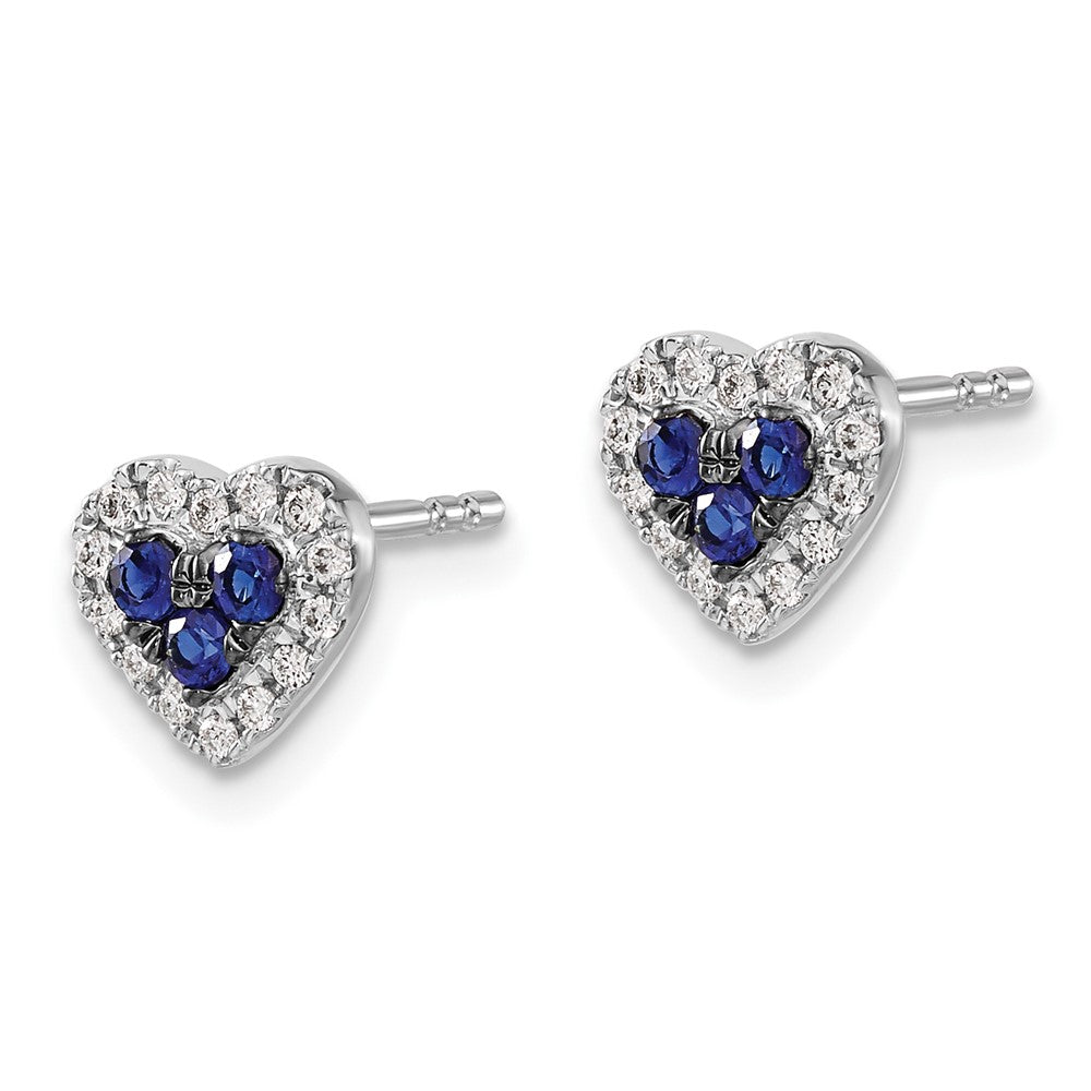Diamond & Sapphire Heart Post Earrings in 14k White Gold