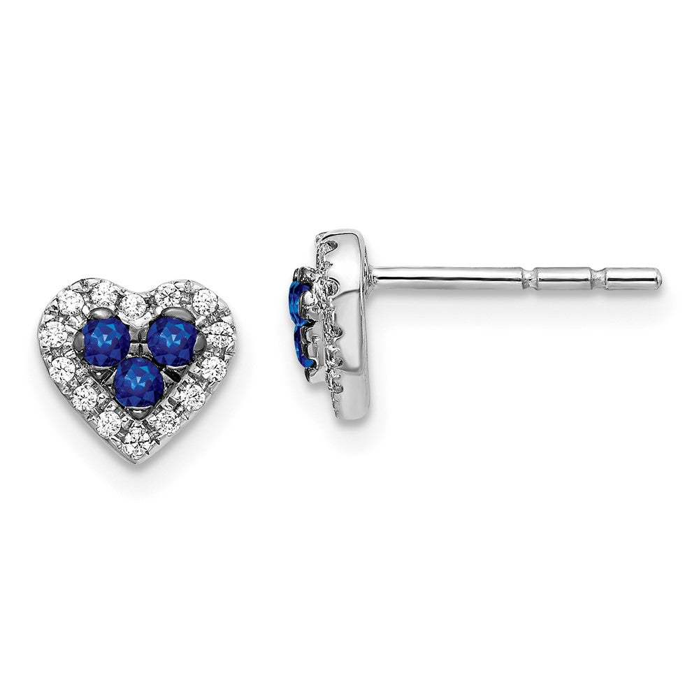 Diamond & Sapphire Heart Post Earrings in 14k White Gold