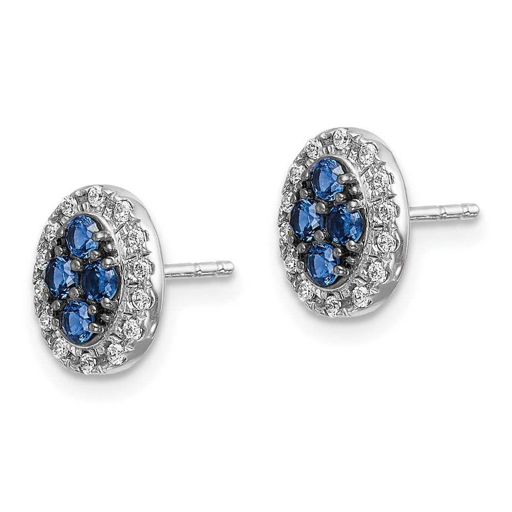Diamond & Sapphire Oval Post Earrings in 14k White Gold