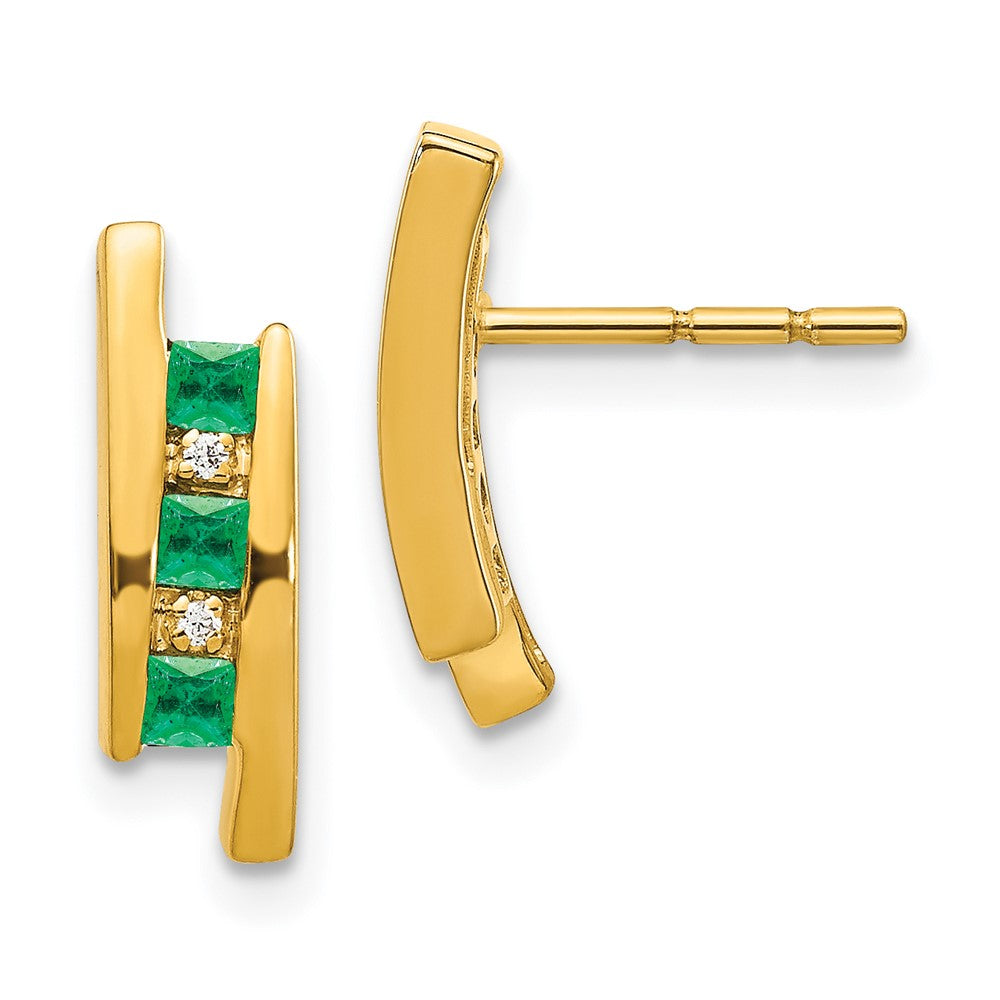 Diamond & Emerald Earrings in 14k Yellow Gold