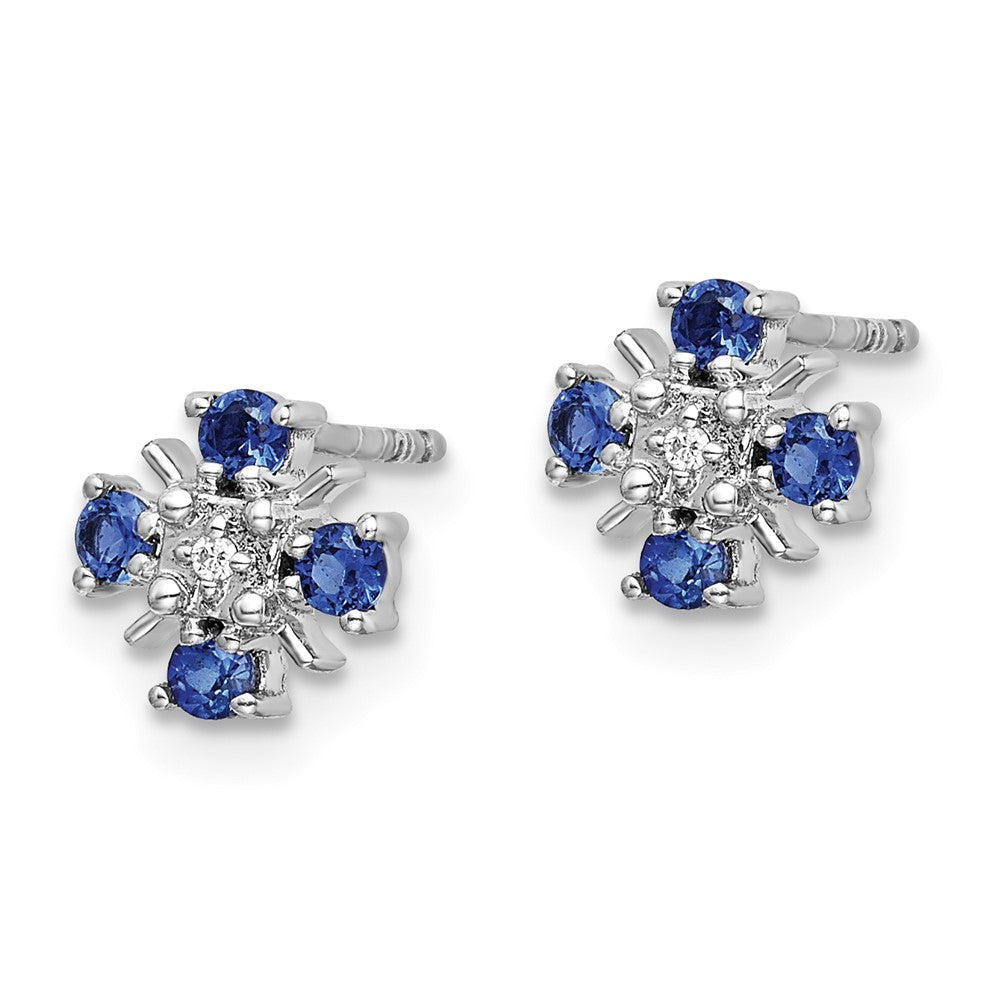 Blue Sapphire & Diamond Post Earrings in 14k White Gold