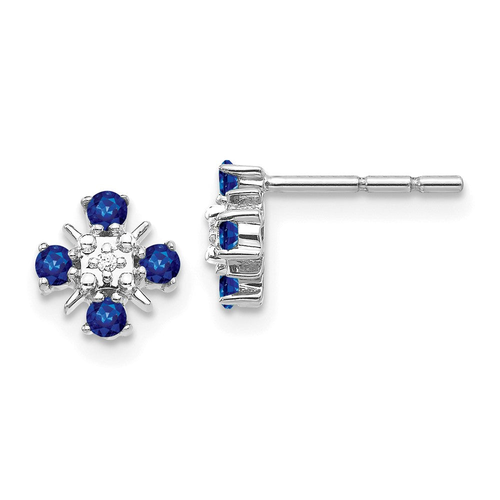 Blue Sapphire & Diamond Post Earrings in 14k White Gold